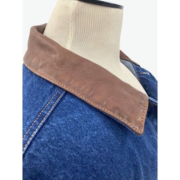 Vintage 90's Marlboro Country Store Denim Jacket Leather Collar Size XL - Picture 6 of 13